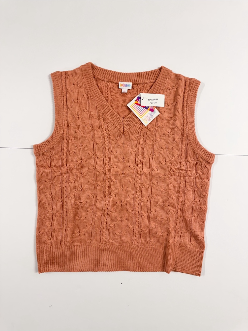 LuLaRoe Cable Knit V‑Neck Sweater Vest - Rust Orange